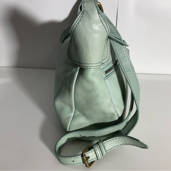American Leather Company Leather Hanover Mint Green Two Front Zip Pockets Bag - Picture 8 of 15